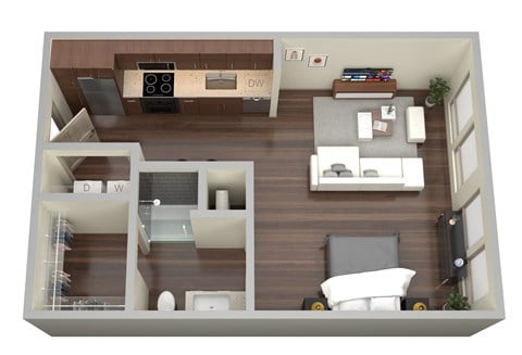 Floor plan for studio, 1 bath, 518 sqft